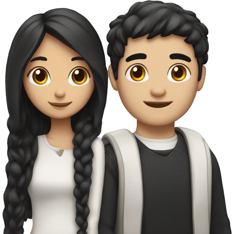 a girl with black hair with white strands and a guy in her arms emoji