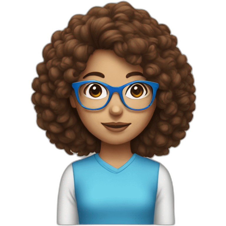 girl with big brown hair and blue glasses emoji