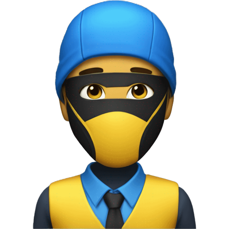 Invincible wearing a yellow and blue suit with black accents. He should have a distinctive yellow visor-style mask covering his eyes, shot black hair. emoji