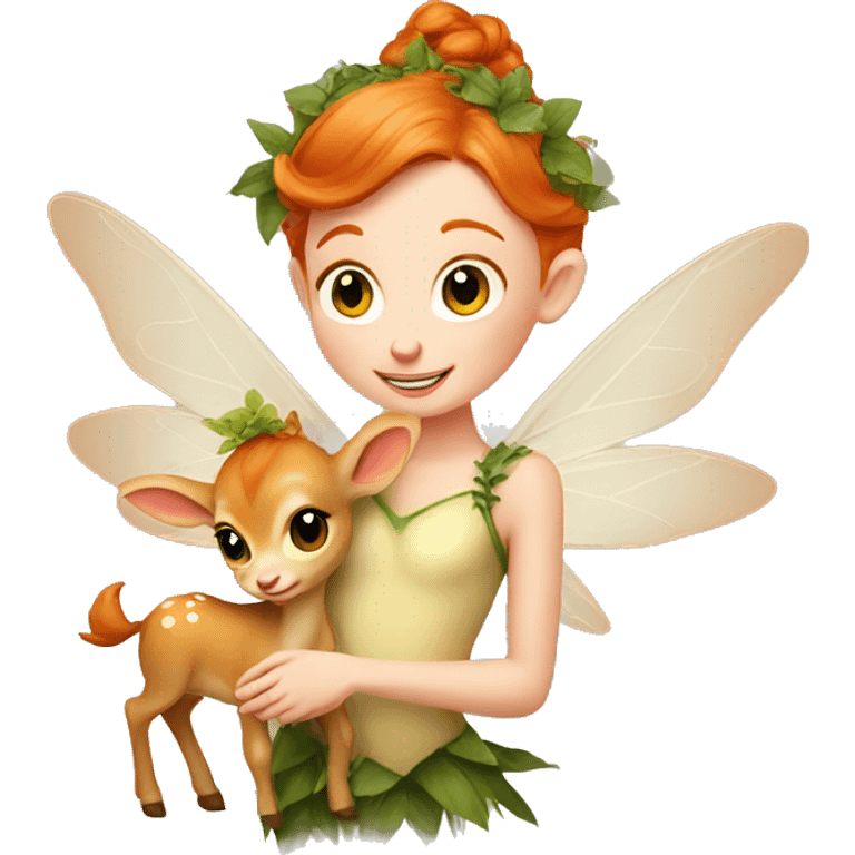 Beautiful ginger fairy with a baby fawn  emoji