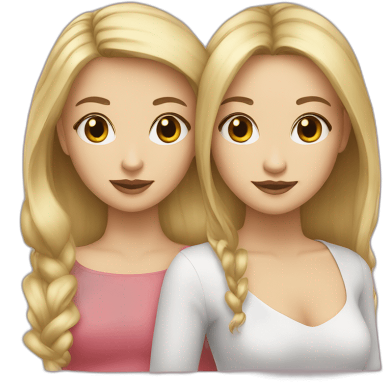 Blonde girl with a brunette girl bff emoji