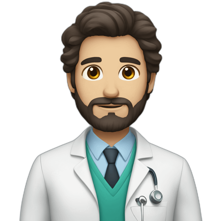 doctor with long dark brown hair and beard, big brown eyes emoji