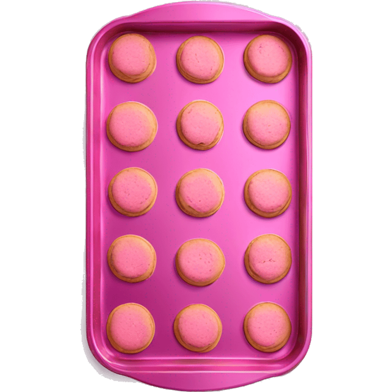 Realistic flat small isolated metallic pink baking pan with pink cookies inside.  emoji