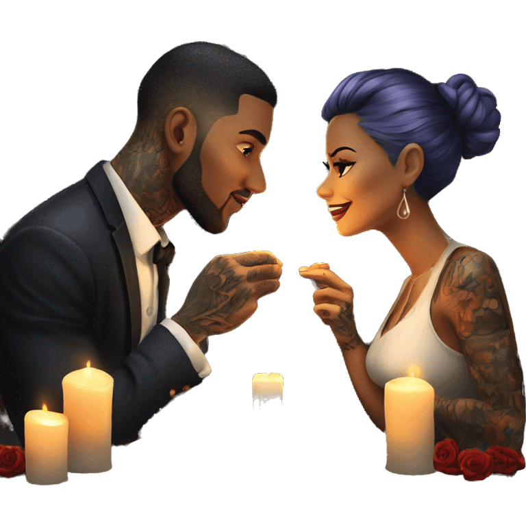 romantic candle light dinner for beautiful tattooed couple emoji