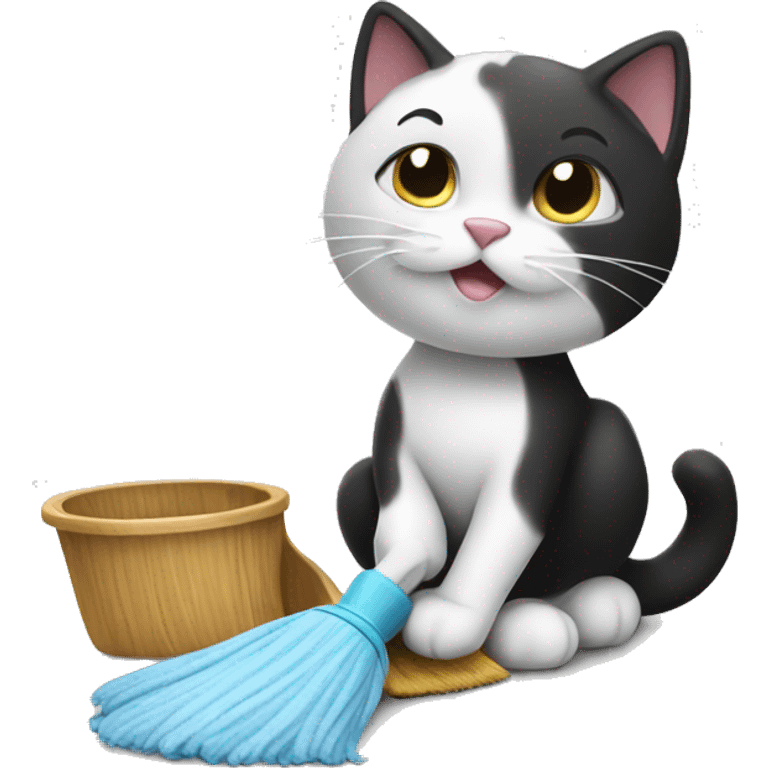 Black white cat cleaning emoji