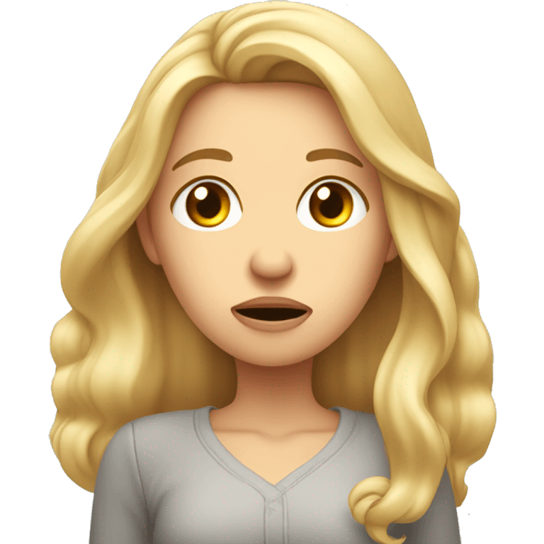 Woman with blond long hair, hand held up under her chin, rolling her eyes impatiently looking annoyed  emoji