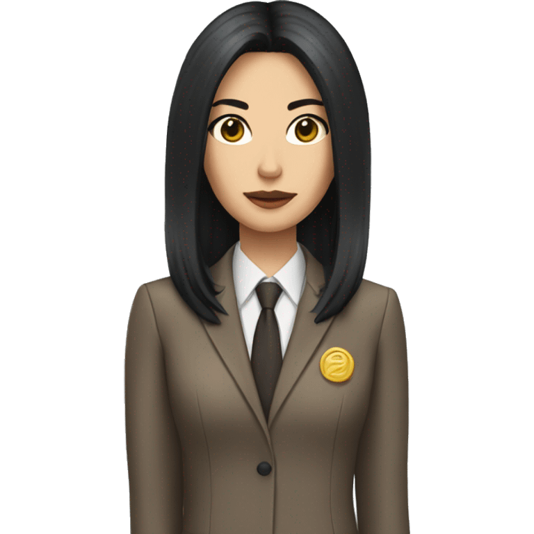 Female defense attorney with long black hair with brown suit emoji