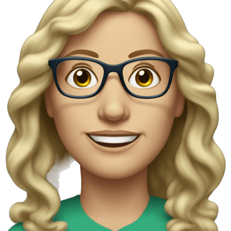 Middle aged white woman long  wavy dark blonde hair blue/green eyes with glasses  emoji