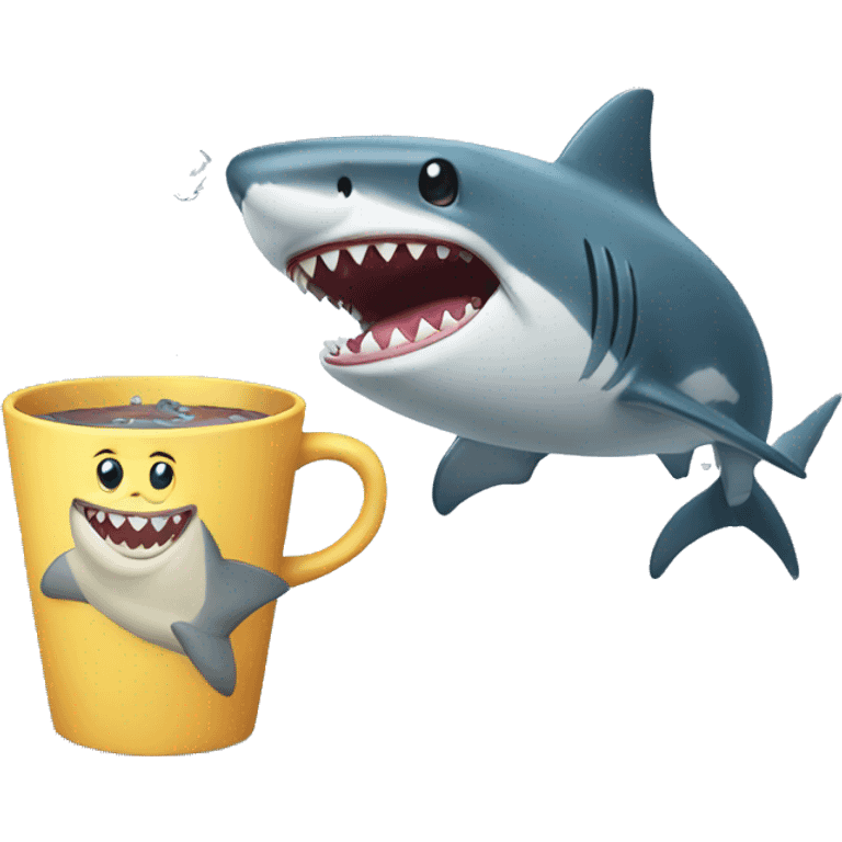 smiling shark with cup emoji