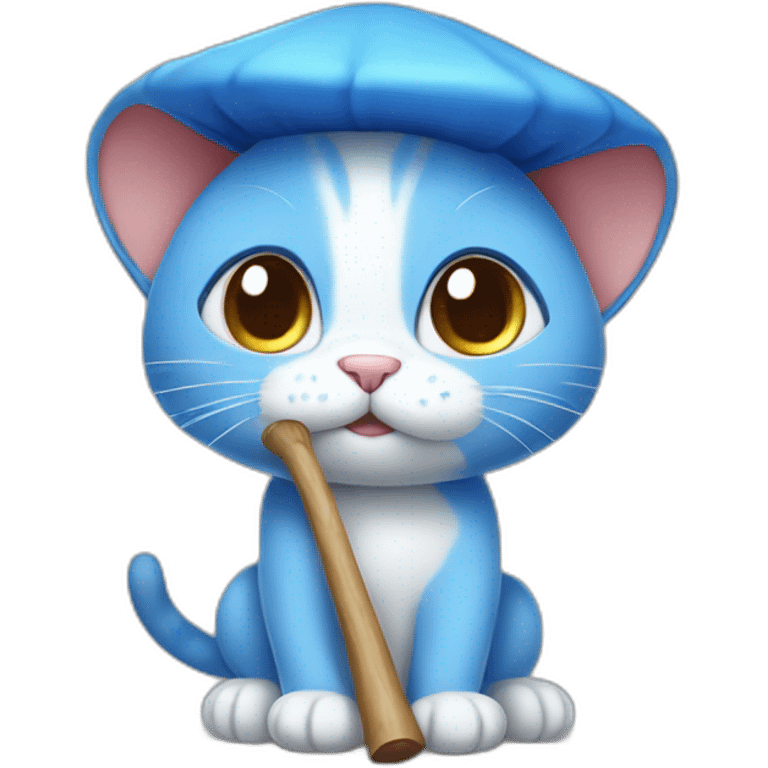  Cute Blue Cat without ears wearing a mushroom cap with a stick emoji