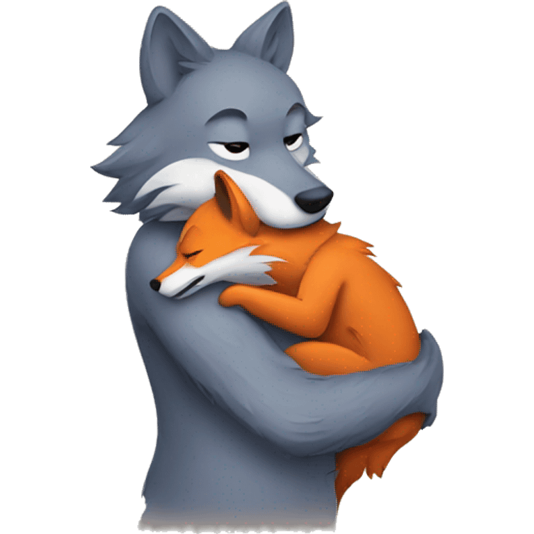 Wolf with fox hug emoji