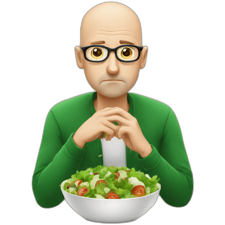 sad bald irish man with glasses eating 2 salads emoji