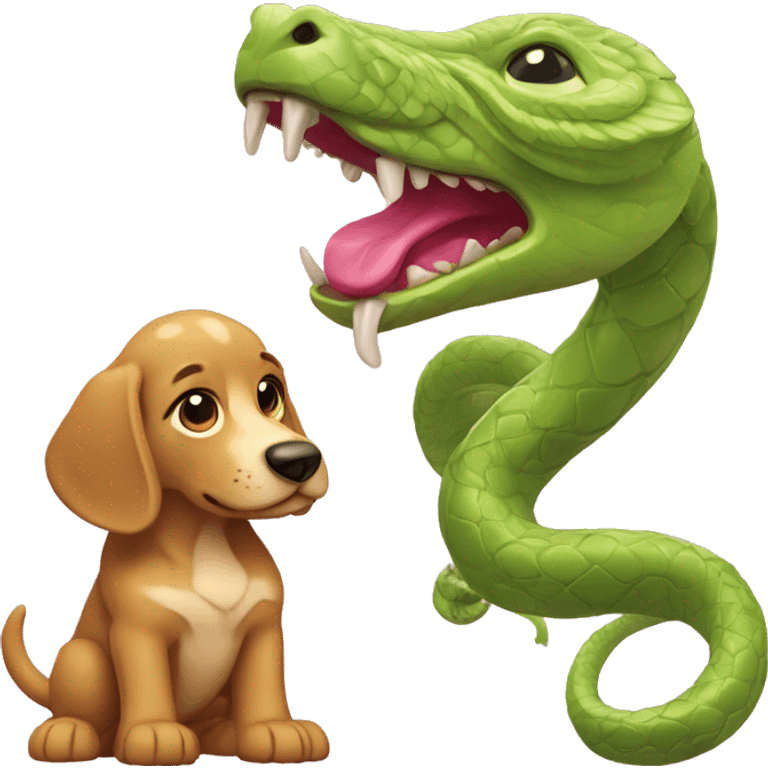 Un chien et un serpent rose joue emoji