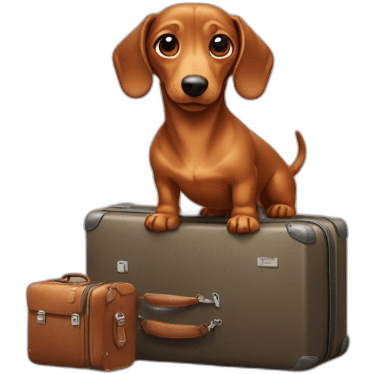 a  dachshund dog with a luggage next to him emoji