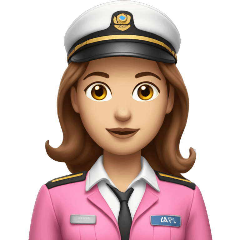 white female pilot with hat long brown hair pink outfit  emoji