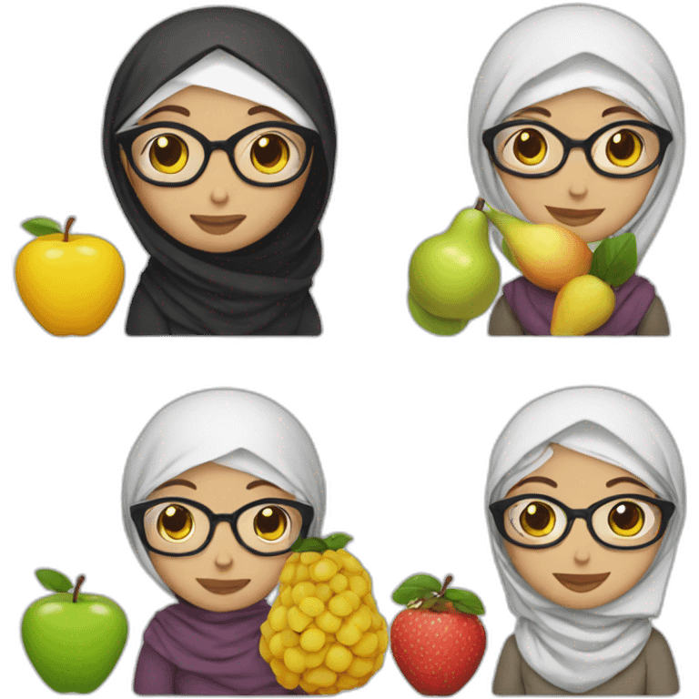 Mum with hijab and glasses and white skin holding fruits emoji