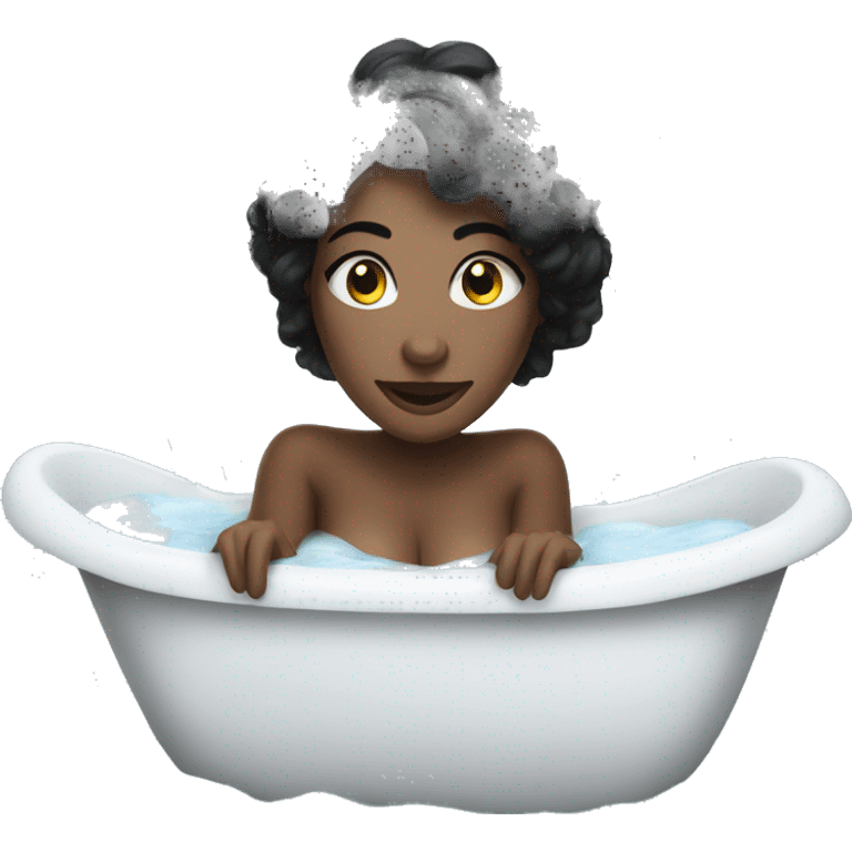 a woman with dark hair in Bathtub, black balloons around her  emoji