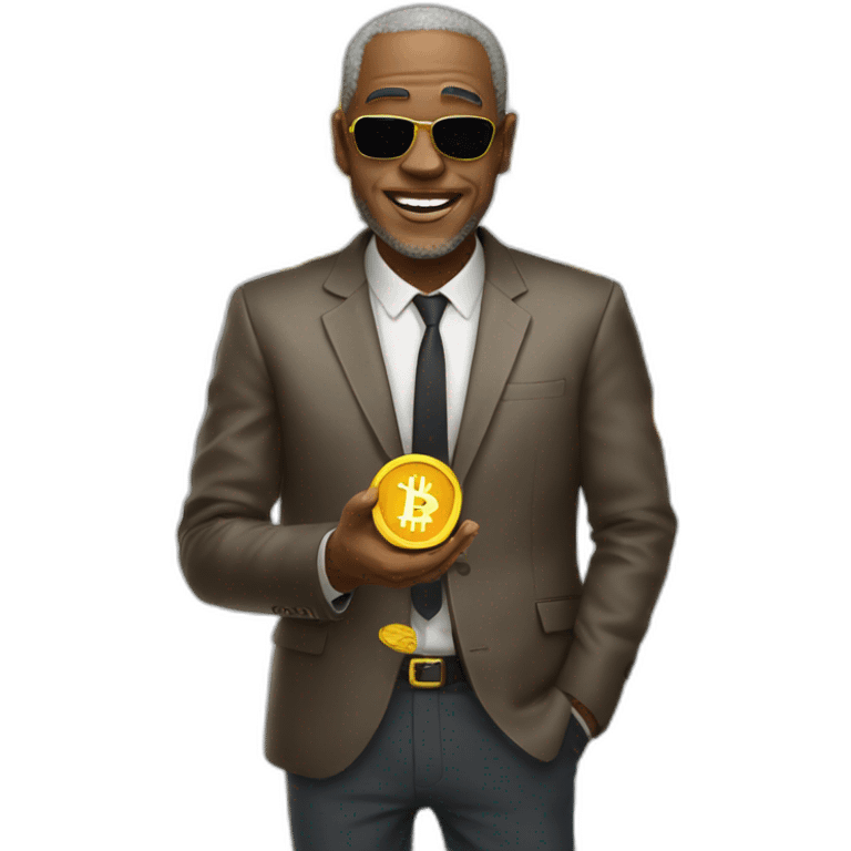 Crazy man with bitcoin emoji