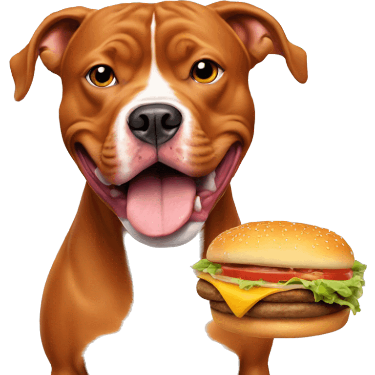 Red pitbull eating cheeseburger  emoji