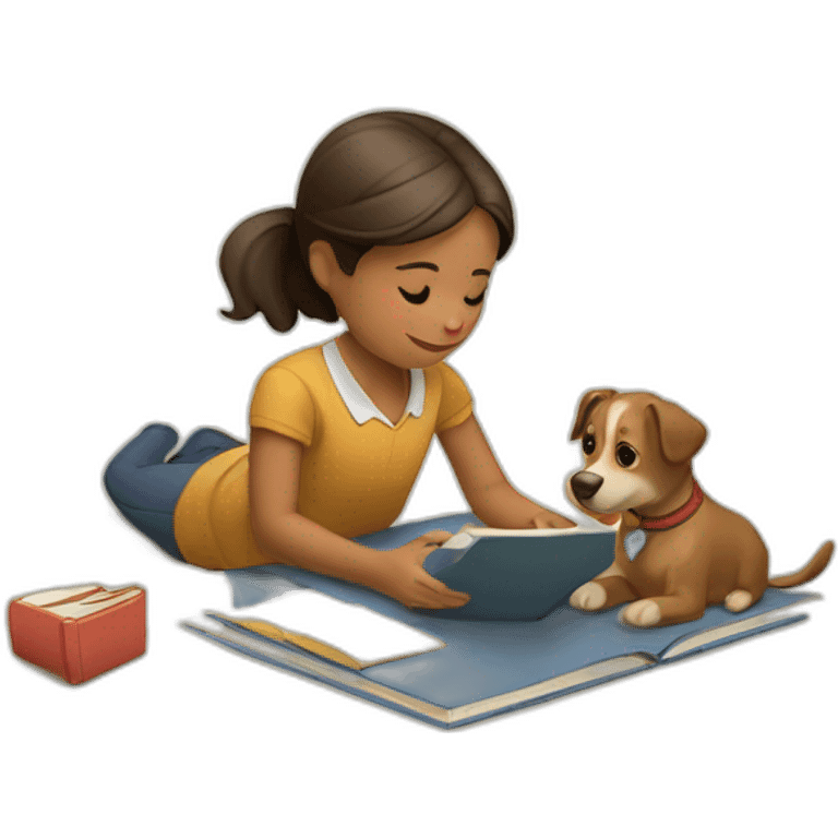 Niña estudiando su perro emoji