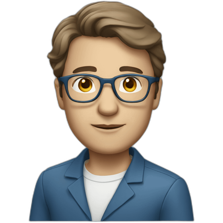 White consultant, brown hair, square glasses, blue-gray costume emoji