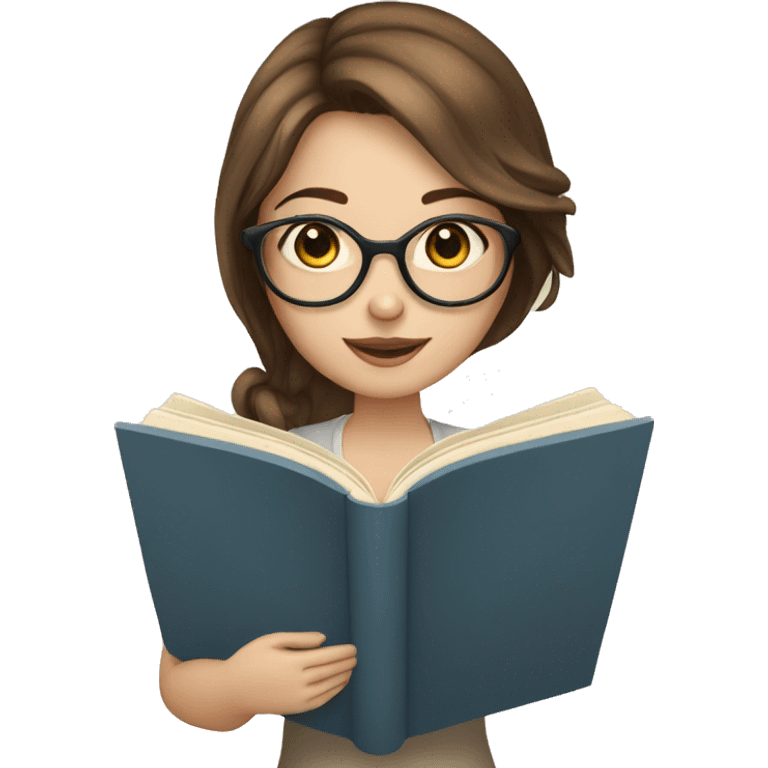 pale girl brown hair with glasses reading a book  emoji