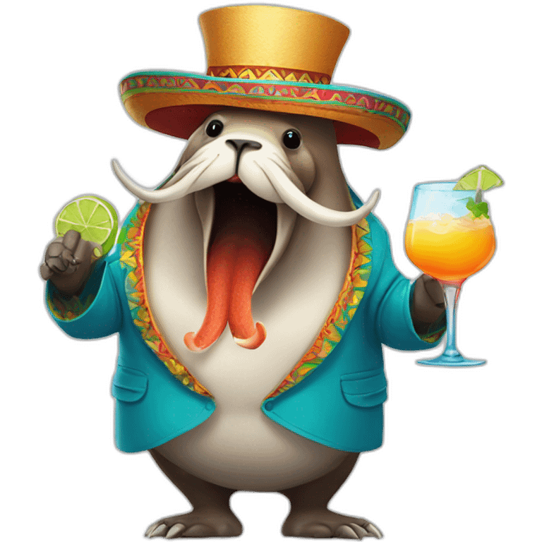 dancing walrus with coctail in mexican hat emoji