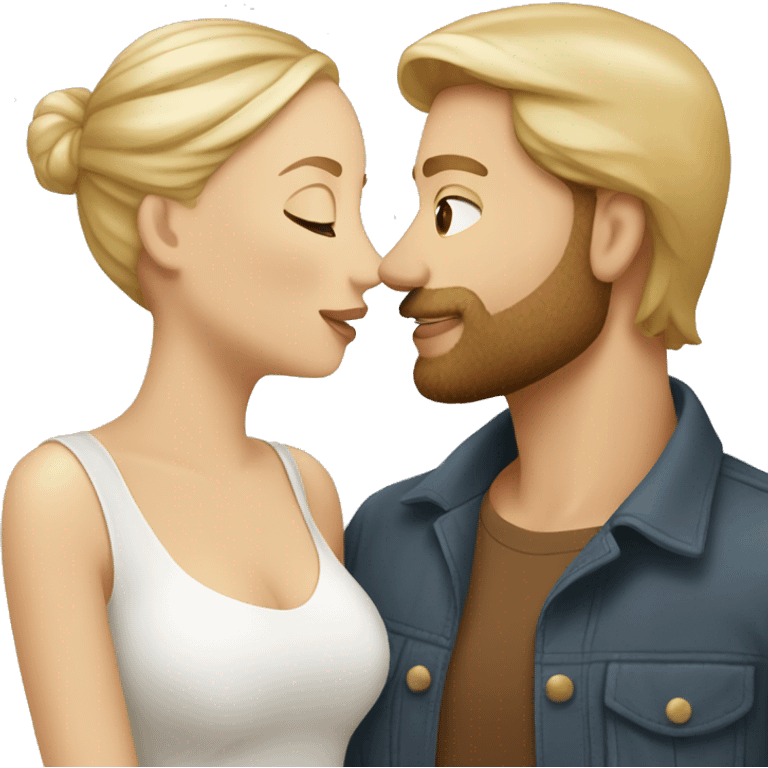 Man light brown skin beard kiss woman white skin blonde emoji