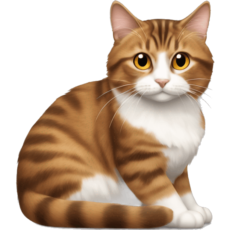 short haired brown tabby cat with a long haired orange and white cat emoji