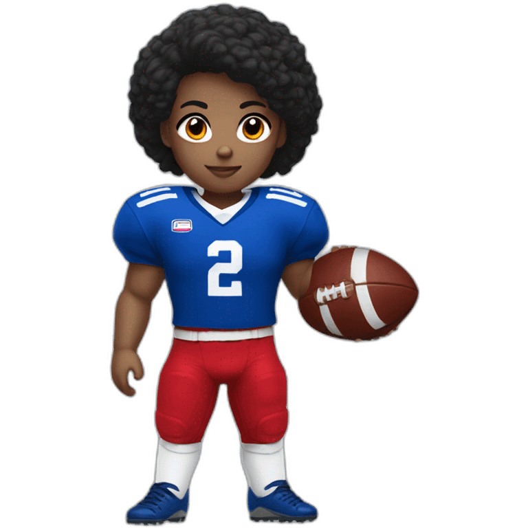 Girl with blond black hair and white skin wearing crimson and ultramarine football uniforms emoji