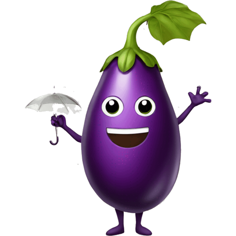 An eggplant holding an umbrella emoji