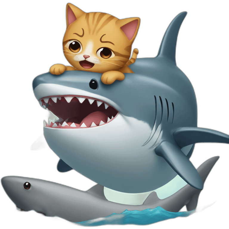 Crying cat riding a shark emoji