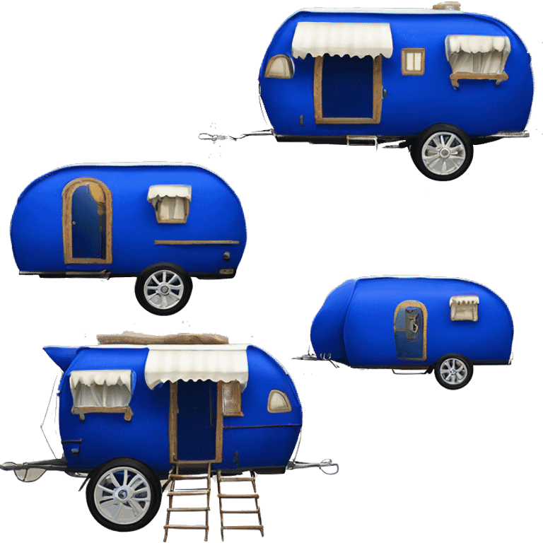 Realistic cobalt blue vintage round gypsy caravan wagon camper emoji