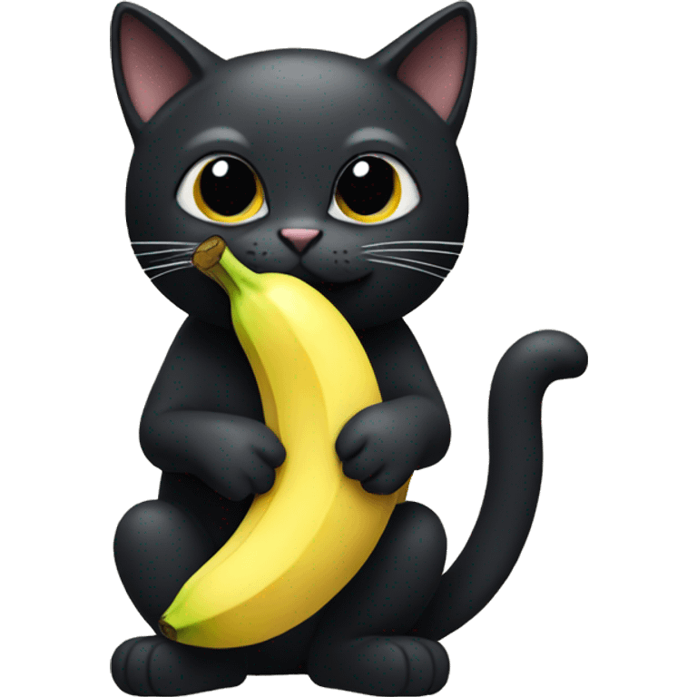 black cat eating a banana emoji