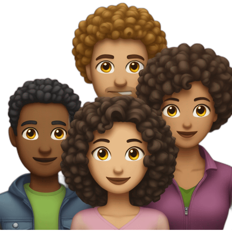 couple with one white man with long curly hair and one mixed race woman with afro cut and one alley cat seat emoji