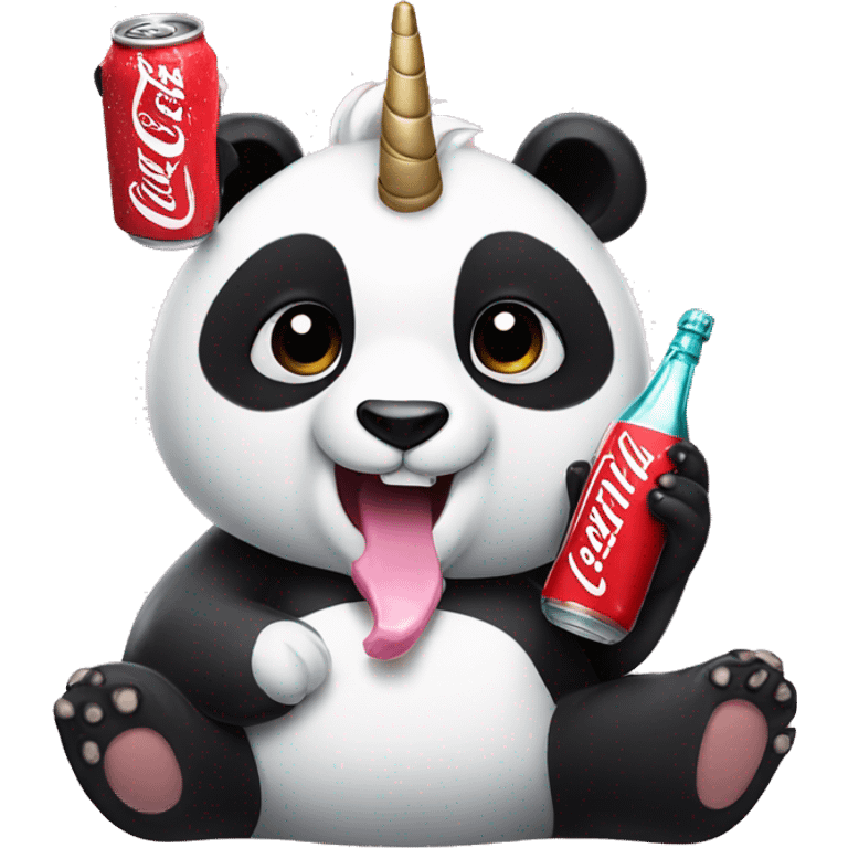 Panda and unicorn drinking Cocacola emoji