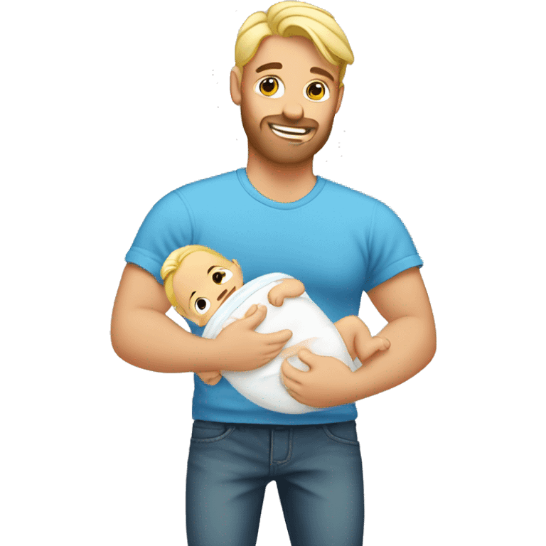 blonde dad changes diaper to baby emoji