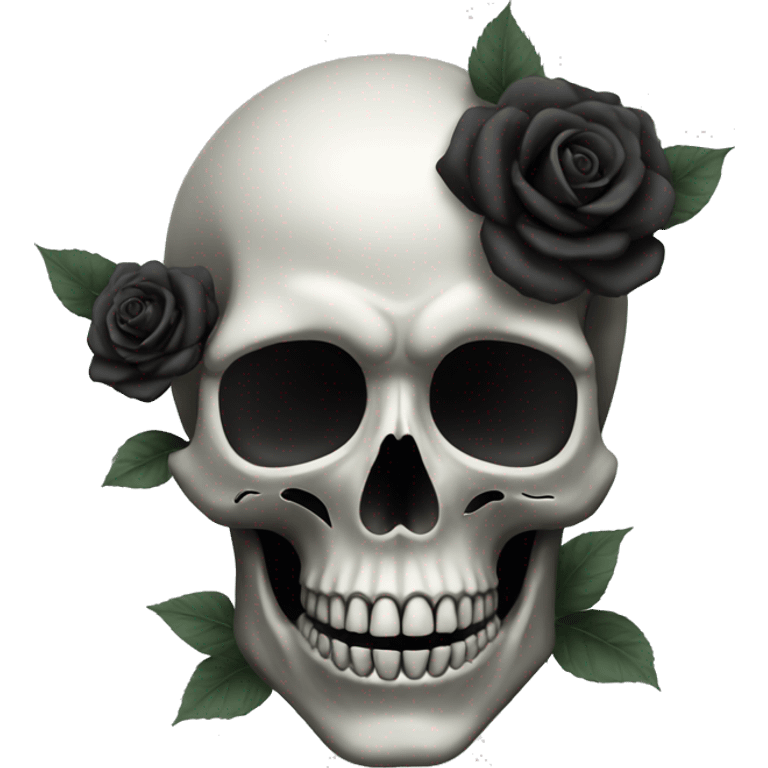 Skull with black roses surrounding it emoji