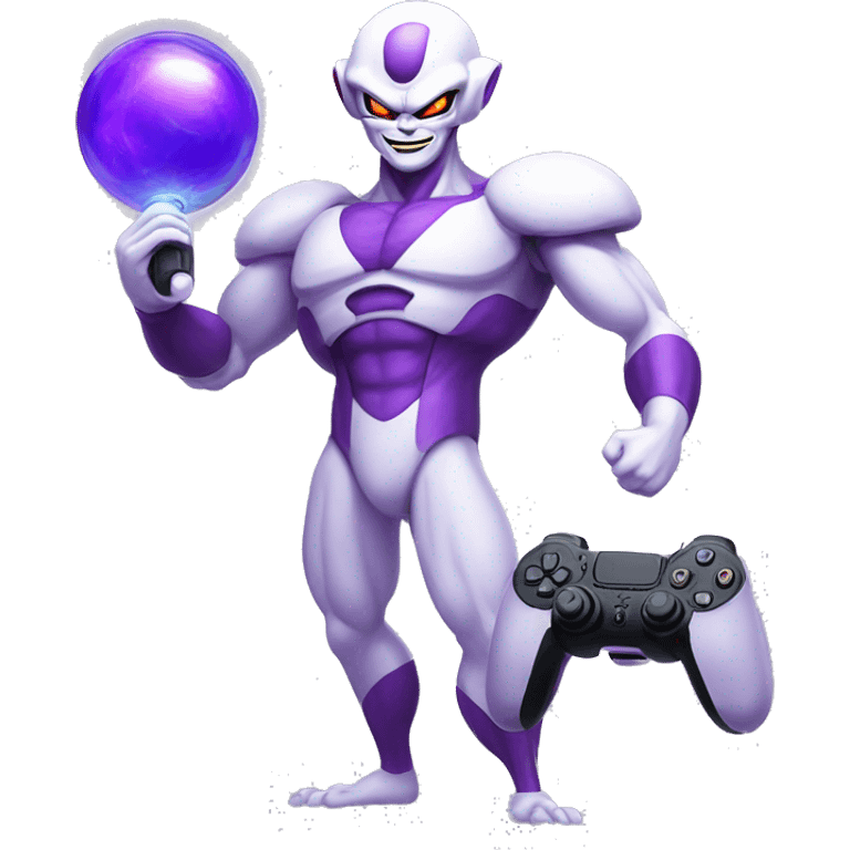 Purple Frieza holding a ps5 controller, iOS style emoji  emoji