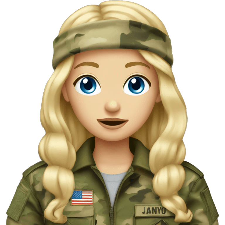 Blonde haired blue eyed girl in camo emoji