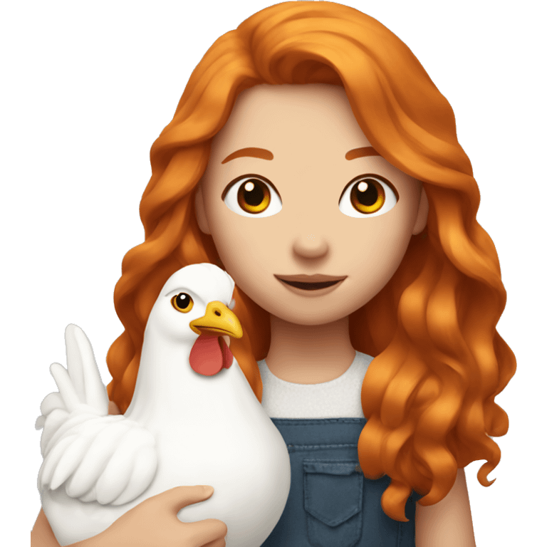 Ginger girl with Long hair and a white hen inside her Arms  emoji