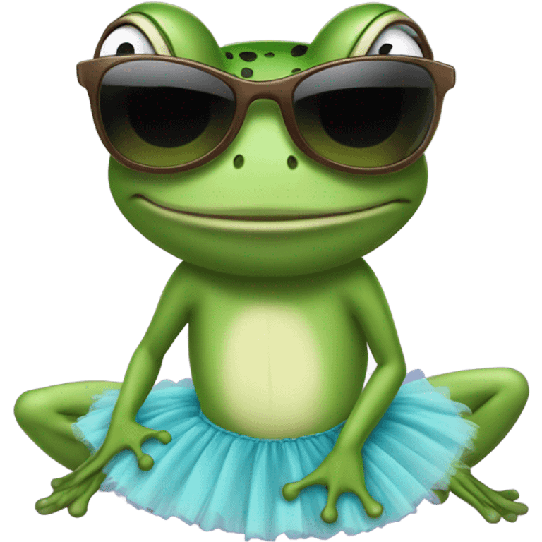 A frog warring a tutu and sunglasses emoji