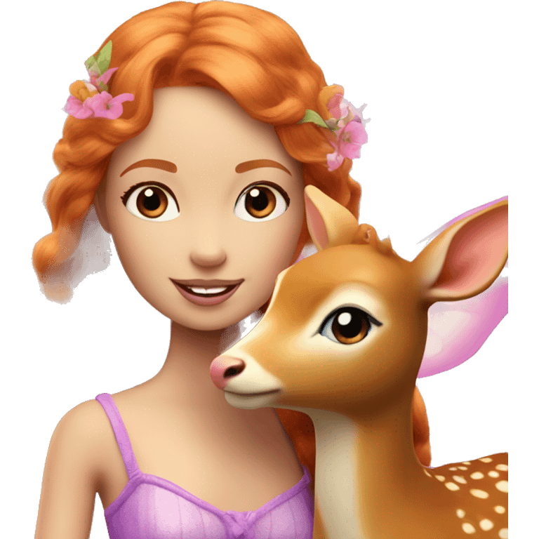 Beautiful ginger Barbie fairy with a fawn emoji