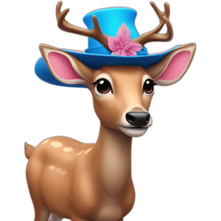 A human deer with a blue nose and Big pink hat emoji