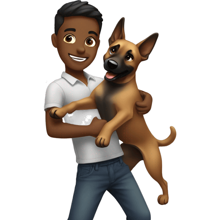 cute boy dancing with his malinois dog emoji