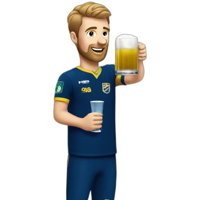 Irish man in boca juniors uniform standing up cheering and drinking the mate drink emoji