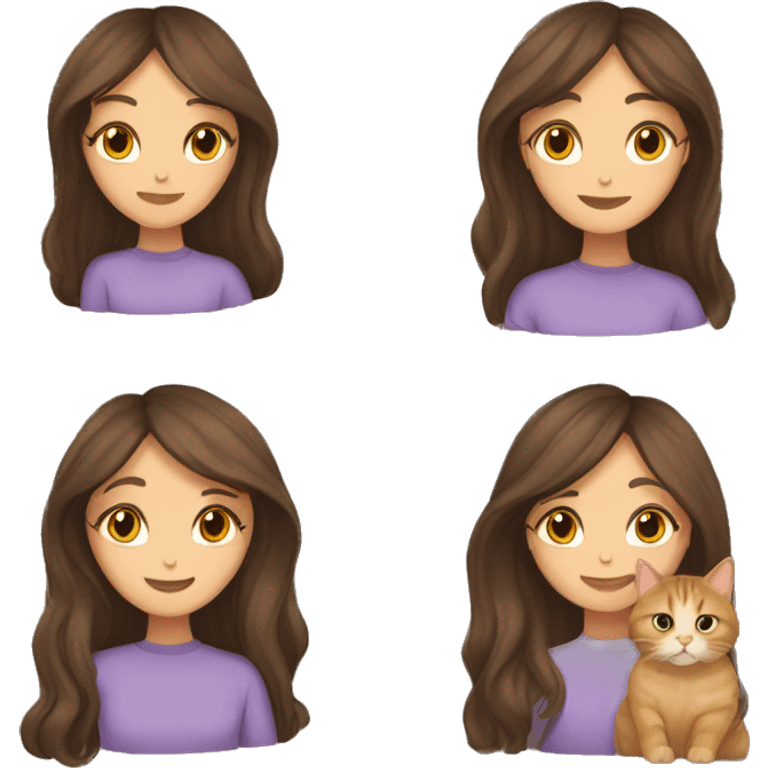 Two long hair brunettes with two cats in hands emoji