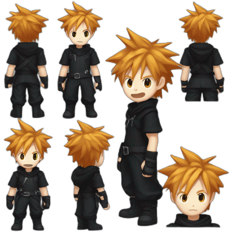 Cloud strife ginger hair. Black clothes full body  emoji