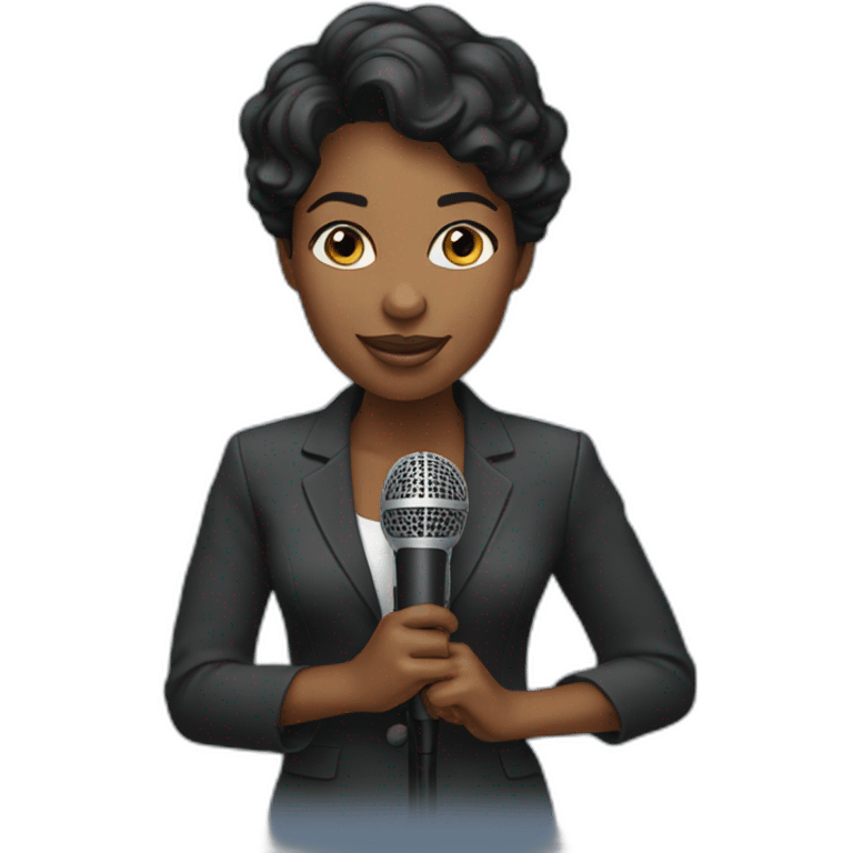 black woman news reporter with microphone emoji