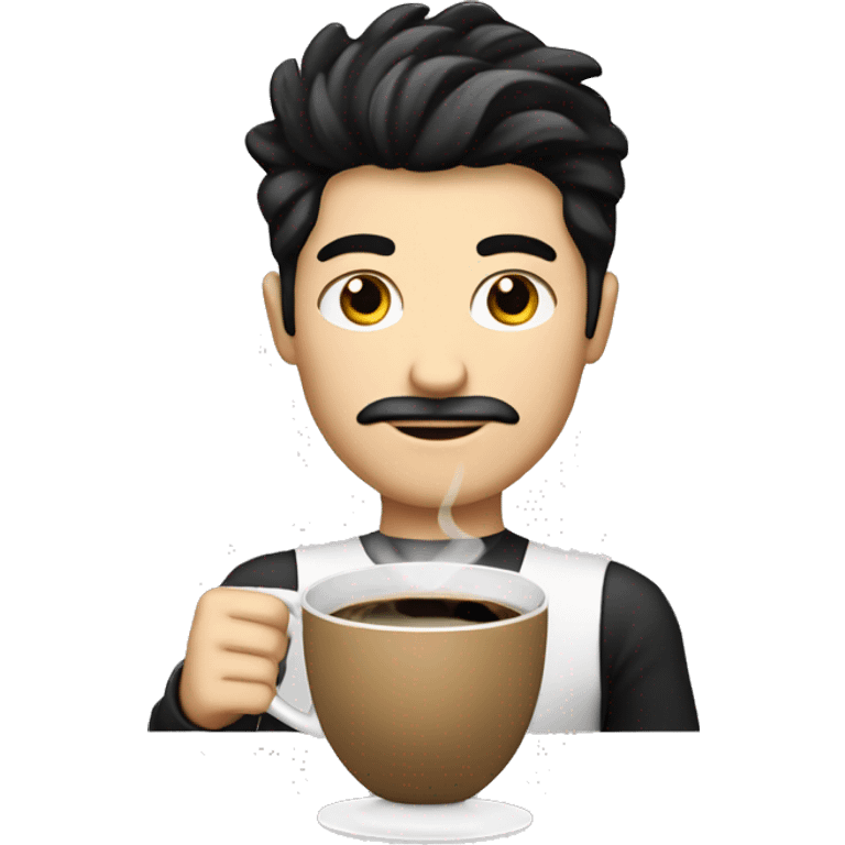 Men Barista white with black hair with a cup of coffee,  emoji